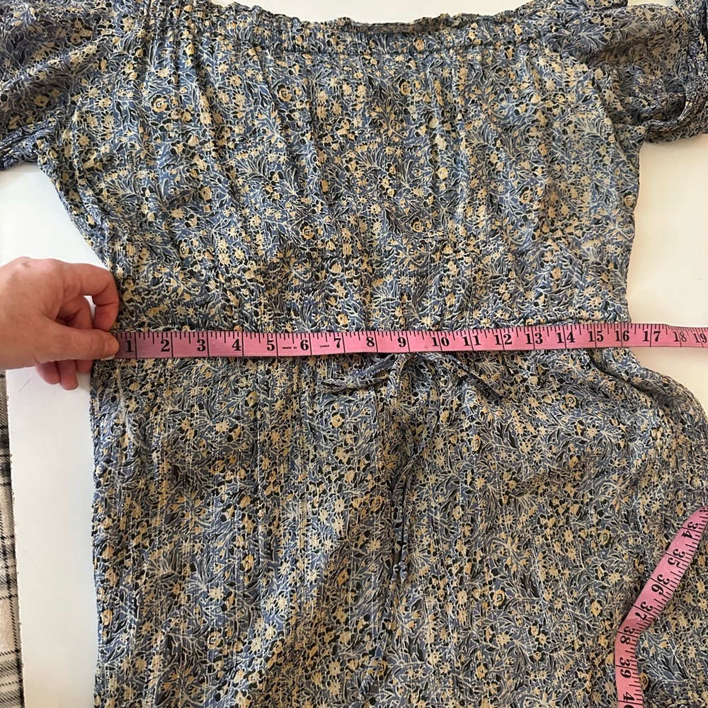 By Anthropologie Blue Kira Off-The-Shoulder Adjustable TieWaist Peasant Dress 14 - Picture 15 of 16